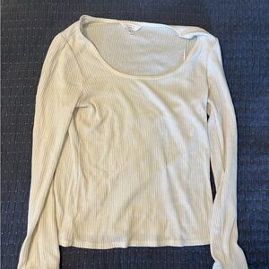 Women's Cream Ribbed Long Sleeve Top
